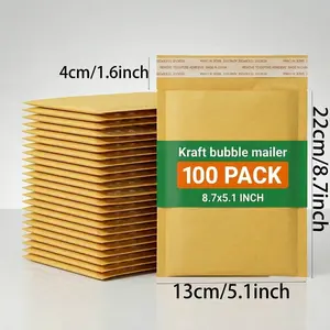 50/100 Pcs 5.1x8.7 Inch Bubble Mailers - Heavy Duty Padded Mailing Envelopes with Self-Sealing Strip, Waterproof Poly Cushion Bags for Small Business Shipping, Jewelry & Cosmetics Packaging