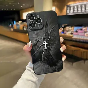 Holy Sword Angel Cross Black Frosted Mobile Phone Case - Anti-Fall Protection, Suitable for iPhone16pro/15/14/13/12/11/XS/XSMax, New Product Launch