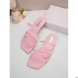 PlusSize NewArrivalSpring / SummerMinimalistStripedFlatSlidesSandalsForWomen Pink