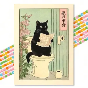 Cat Reading Newspaper 5D Diamond Painting Kit, 30x40cm Unframed DIY Art Craft Set, Home Decor Handmade Embroidery Design Supplies