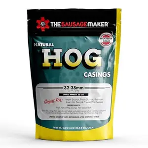 The Sausage Maker® Natural Hog Sausage Casings 32-38mm, Edible Casing For Sausage Making, Stuff Over 25 Lbs Meat, Breakfast, Italian, , Bratwurst, Hot Dog, Pork Links, 1.2-1.5" Dia, Home Pack-1