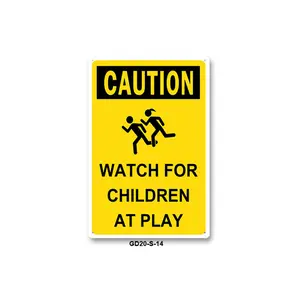 Child Safety Warning Sign Featuring Caution Watch For Children At Play in a 8x12 Inch Vertical Iron Sheet Painting Style for Street and Park Safety Decor