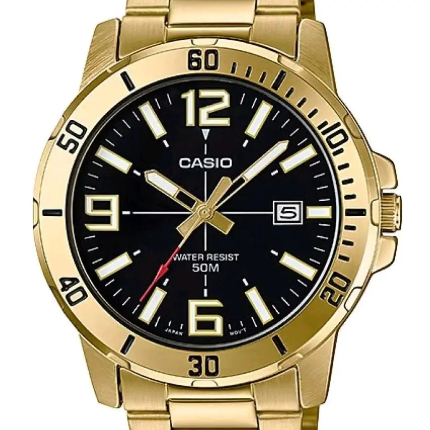 brand new Casio Gold stainless steel black face large size watch for men' s "latest:
