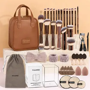 MAANGE 45PCS Professional Makeup Brush Set with Bag – Full Face Makeup Brush Kit with Sponges & Powder Puffs, Soft Multifunctional Cosmetic Brushes for Powder Liquid Cream, Gift Idea for Women