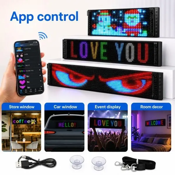 Programmable LED Display Screen, programmable display, app control and DIY text and animation for store window, car