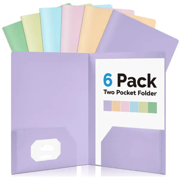 6Pack Folders with Pockets, Pastels Colors, Heavy Duty Pocket Folder | Plastic Folders with Pockets, 2-Pocket Folder Bulk, Aesthetic File Folder, Back to School Office Filing Supplies
