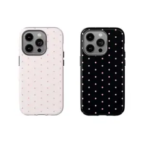 Pink Polka Dot Two-Tone Aesthetic Protective Case | Fashionable Phone Case for iPhone 17, 17 Air, 16, 15, 14, 13, 12, 11 Pro Max, Pro, Plus | High Quality Shockproof Cover | Trendy iPhone Case Shopping Pick
