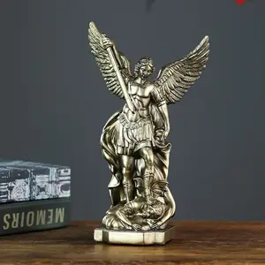 Saint Michael Archangel Statue, Bronze Finish Resin Sculpture, Saint Michael Defeating Satan Ornament, Home Decor Item