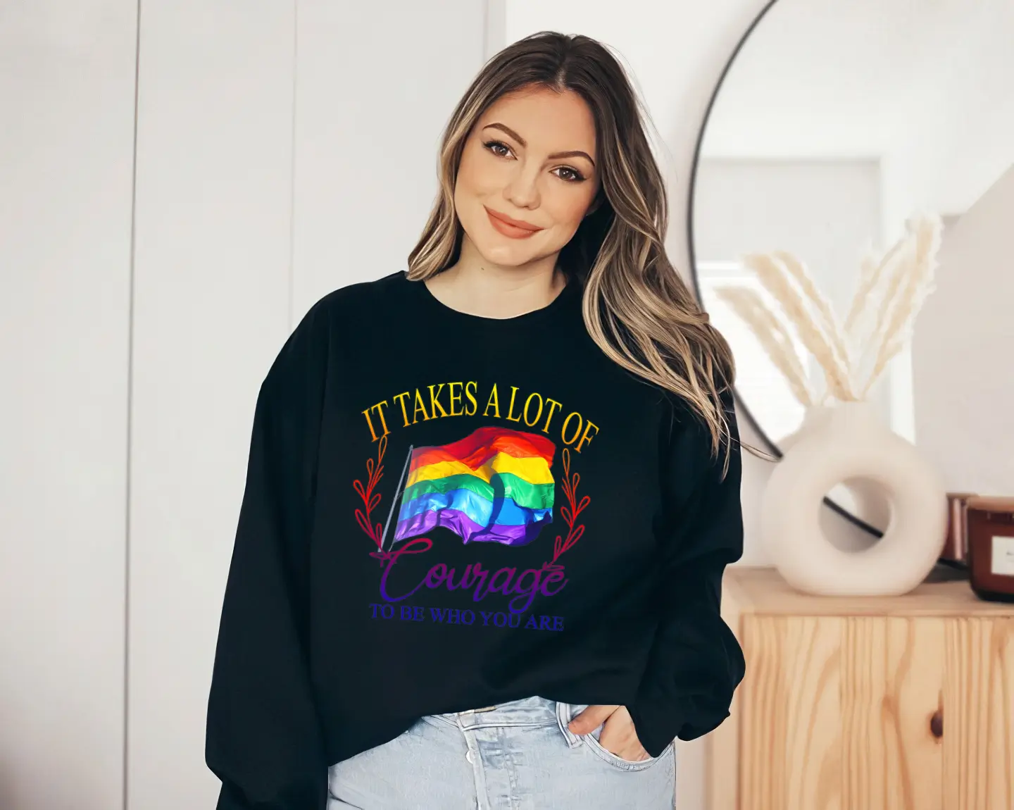It Takes A Lot Of Courage To Be Who You Are, Gay Pride Sweater, LGBT, Gay, Lesbian, Pride, Rainbow Gay Pride Sweatshirt, Gay Festival Outfit, Rainbow Heart
