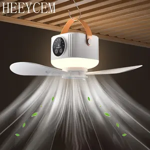 Portable Rechargeable Camping Fan with Remote Control, LED Lighting Dimming, Adjustable Speed, Timer Function, Compact Design for Indoor Outdoor Use