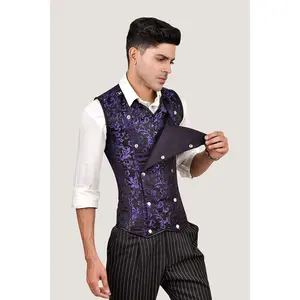 Purple Brocade Male Corset Vest
