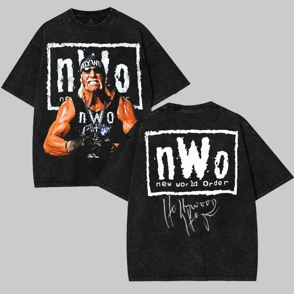 Vintage Washed nWo Hulk Hogan T-Shirt, Retro New World Order Wrestling Graphic Tee, Heavyweight Pro Wrestling Fan Merchandise, Casual Streetwear Unisex Short Sleeve Shirt
