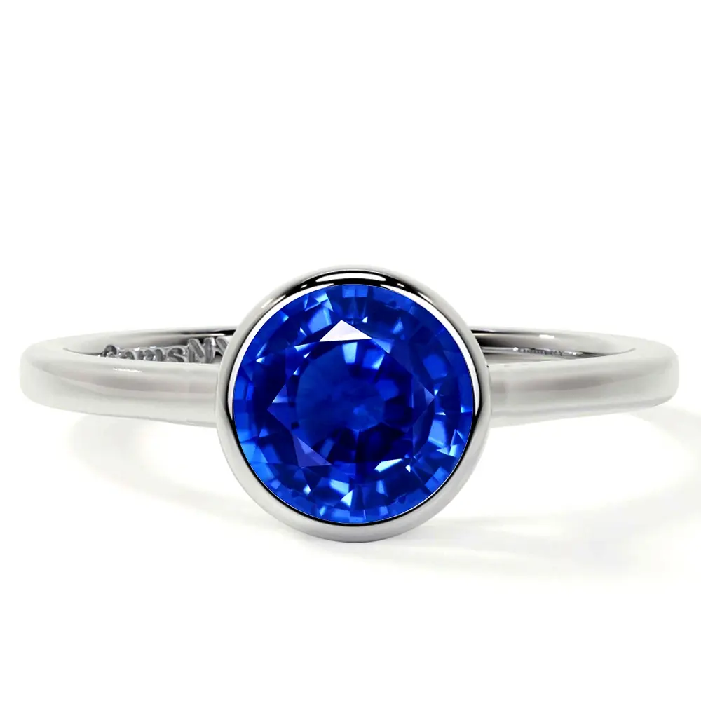 Bezel Set Round Blue Sapphire Solitaire Ring (1.05cts.)- RBS002-6X6-AAAA