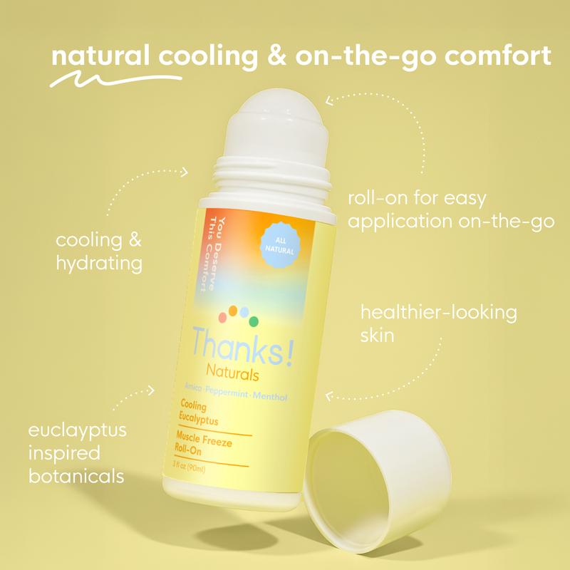 Thanks! Naturals Muscle Freeze Roll On, Cooling and Soothing Vegan, Cold Pressed Formula with Jojoba Oil, Vitamin E & Peppermint, Use on Neck, Knees & Joints, Post Workout Essential, 3 FL OZ
