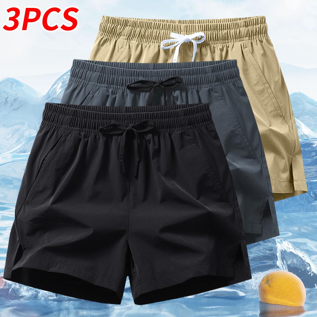 Men's 3-Pack Essential Summer Casual Shorts Bundle, Lightweight Quick Dry Breathable Bottoms with Adjustable Drawstring Waist & Zipper Pockets, Value Pack for Gym, Running, Vacation & Everyday Wear
