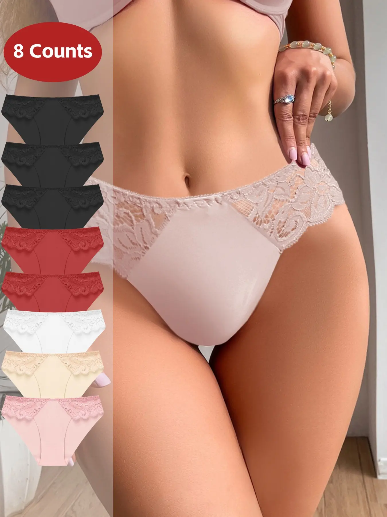 Women's Lace Hollow Out Waistband Panties, Soft Breathable Comfort Underwear, Casual Daily Wear, Suitable for All Seasons, Trim Lace Panty
