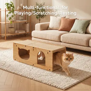 Extra-Long Cat Scratcher Tunnel with Multiple Holes, 2-in-1 Horizontal/Vertical Use, Interactive Teaser Balls