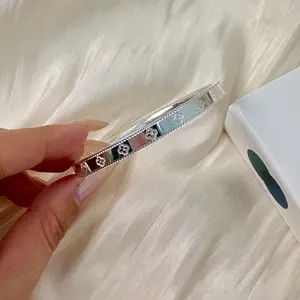 S925 Fine Silver Lucky Four-Leaf Clover Bracelet (Women's) — Elegant Beaded-Edge Four-Leaf Clover Bangle