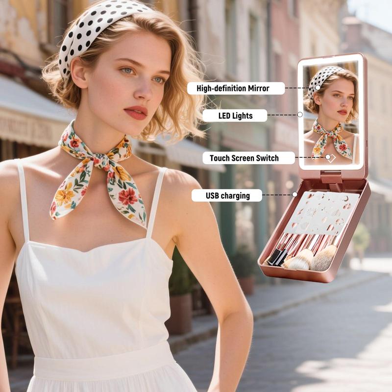 CrazyMar - Makeup Brushes Foundation Powder Concealers Eye Shadows Makeup Set with LED light Mirror 21 Pcs Mini Makeup Brushes