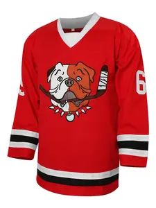 Men's Cartoon Dog & Letter Embroidery Hockey Jersey, Sporty Casual Vintage V Neck Long Sleeve Hockey Training Jersey for Daily Wear, Men's Sportswear for All Seasons