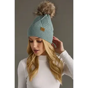 Dusty Blue Knit Pom Hat