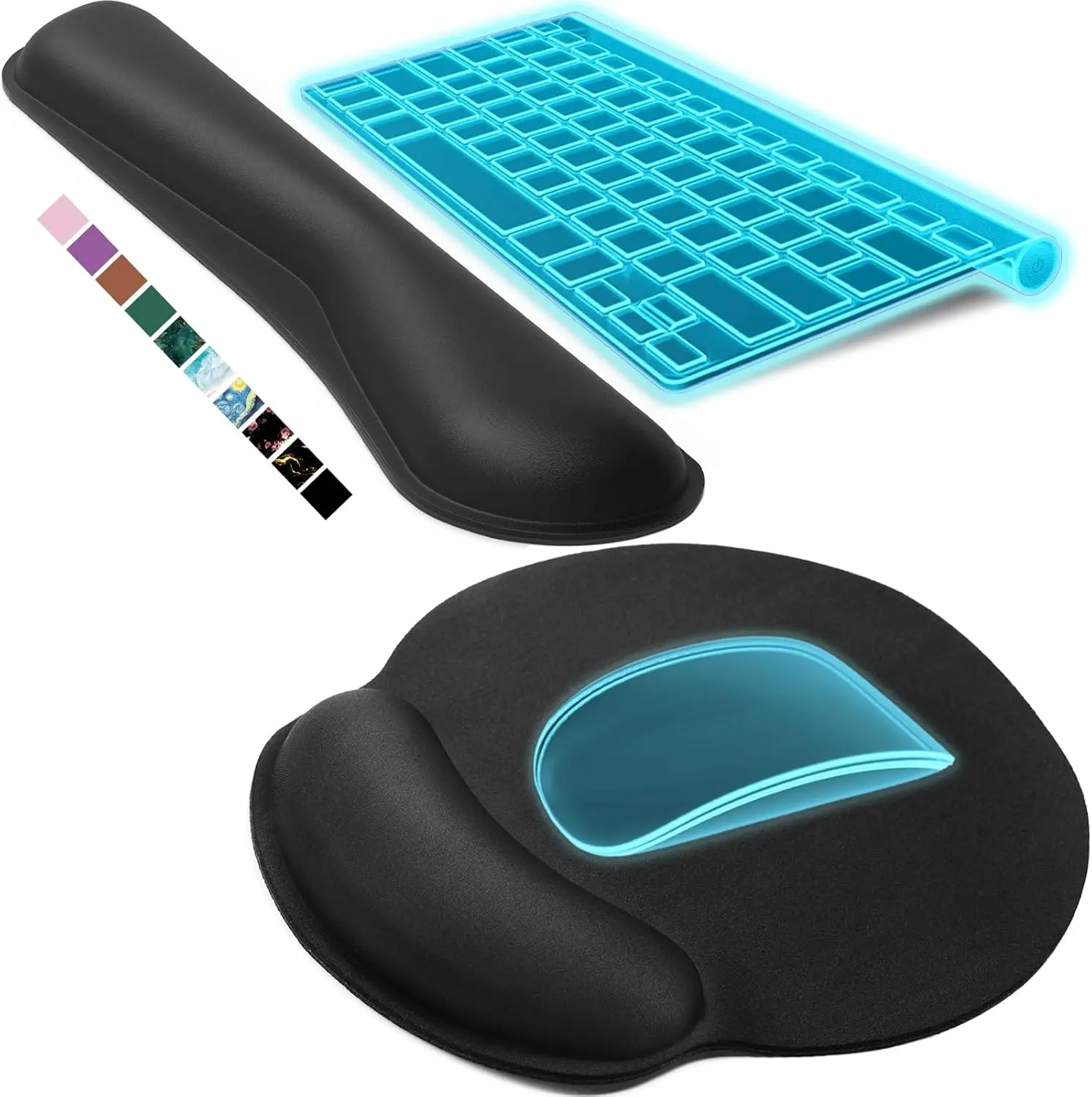 Memory Foam Ergonomic Keyboard Wrist Rest & Mouse Pad Set - PC Gaming Accessory for Office Use, Easy Typing, Pain Relief