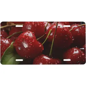 License Plate 12" x 6" Personalized Front License Plates Fresh Red Cherries Funny License Plate Tag Novelty Vanity Tag Women Beautiful Car Decoration