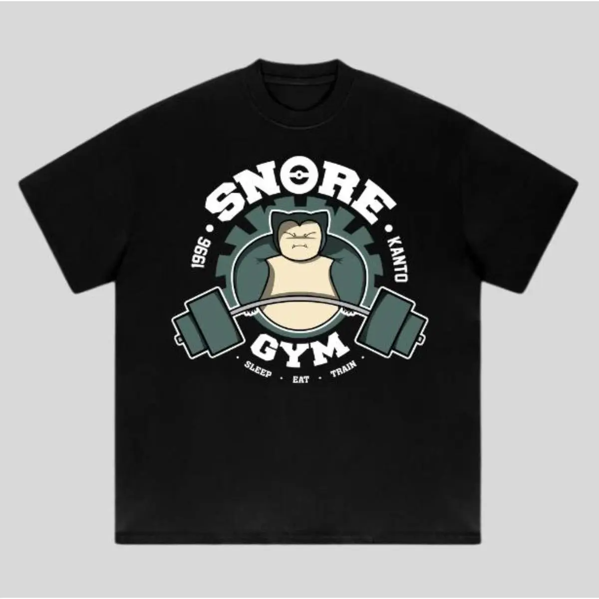 Snorlax Gym Graphic Shortsleeve Tshirt, Unisex Vintage Anime Cotton Crew Neck Top for Casual Streetwear, Fabric, Print, Round Neck, Bold Graphics, Style, Premium Cotton