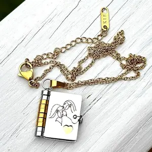 For Sisters-I Love You Sister Book Necklace,Friendship Sister Necklaces, Miniature Openable Book Friendship Necklace with 6 Pages of Engraved Information,Adjustable Chain Jewelry Gifts