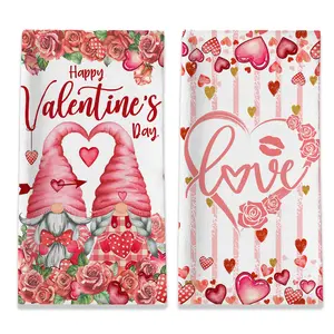 Valentines Day Kitchen Towels, Valentine Towels Set of 2, Gnomes Love Hearts Roses Happy Valentine's Day Hand Dish Tea Towels for Bathroom Housewarming Gifts Decorations for Home (18x28 Inches)