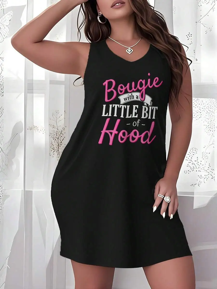 AROMATHERAPY Plus Size Womens Nightdress Fashionable Letter Nightdress, Cute Sleeveless Crew Neck Sleepwear Dress, Fashion And Casual Summer Beautiful Nightgown F