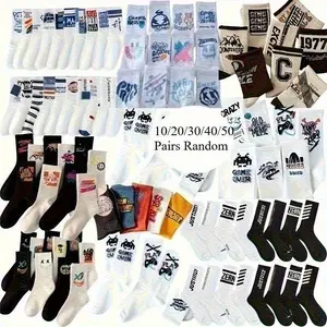 10/20/30/40Pairs of Random Colours Unisex Trendy Street Style Colorful Painting Print Crew Socks Comfy Breathable Soft Elastic Socks Men's Women's Hosiery