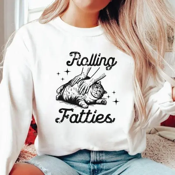 Rolling Fatties Cat Tshirt, Funny Graphic Shirt, Cat Lovers Gift, Unhinged Sweaters, Weed Lover T-shirt, Cute Tee, Fat Cat Sweatshirt Top