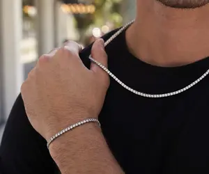 GLD Diamond Tennis Chain + Bracelet Bundle Set in Yellow Gold- 3mm, CZ Diamond Stones, 20" Chain + 7.5" Bracelet