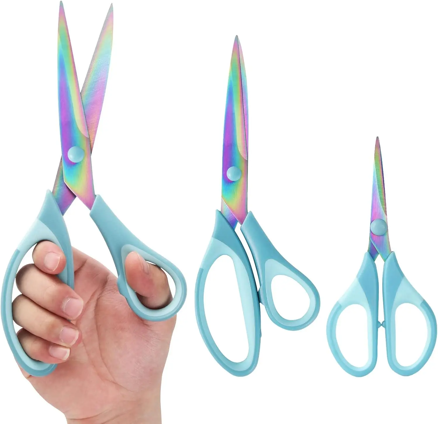 3 pack Multipurpose scissors, Scissors All Purpose, Sharp Titanium Blades Shears, Rubber Comfort Grip Handle, Great for Office, Fabric, Craft, Sewing, Arts, School and Home Supplies