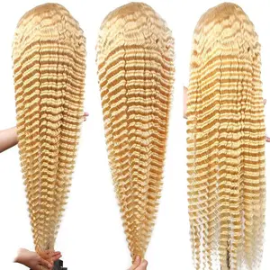 613 Lace Front Wig Human Hair 13x6 Transparent Lace 613 HD Lace Frontal Wig For Women 12A Deep Wave Blonde Lace Front Wigs Human Hair Pre Plucked With Baby Hair glueless wig wigs for beginners  hot sale hd frontal wig