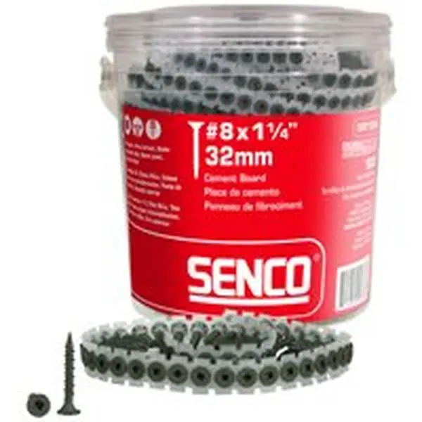 Senco Products 08T125W Collated Cement Board Screws, 8 x 1.25 in., Flat, Self-Drilling Spoon Point