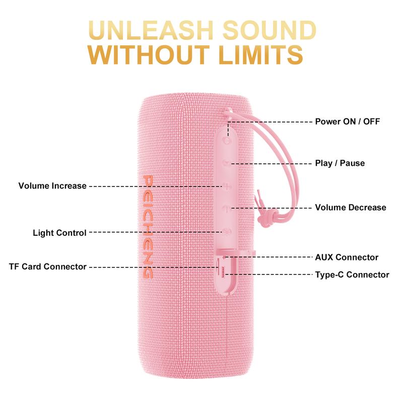 【TikTokShopStockUp】Portable Bluetooth Speaker, 2-Way Speaker System, IPX5 Waterproof, 20W Stereo Sound, Bluetooth 5.3 Chip, Powerful Pro Audio, Up to 24H Playtime — A Must-Have for Music Lovers - Pink Durable Dustproof, For Valentine's Day Gift