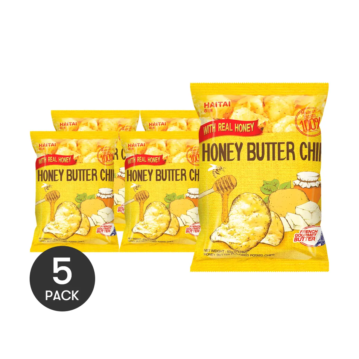 HAITAI Honey Butter Chips - 5 Pack Korean Sweet Crispy Snacks |  60g Each