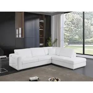 White Italian Leather Reclining L Shaped Two Piece Corner Sectional