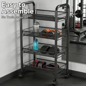 4-Tier Rolling Storage Cart | Slim Metal Utility Cart for Kitchen, Bathroom & Office | Easy Assembly, Space-Saving Organizer