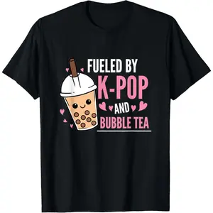 100% Cotton Fueled By K-Pop And Bubble Tea K-Pop Outfit K-Pop Gift KPop T-Shirt