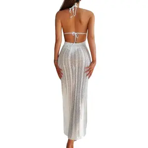 Sexy Deep V-Neck Backless Maxi Dress for Women, Lace-Up Cutout High-Stretch Solid Color, 2-in-1 Swimsuit Cover Up Beach Dress for Summer Vacation