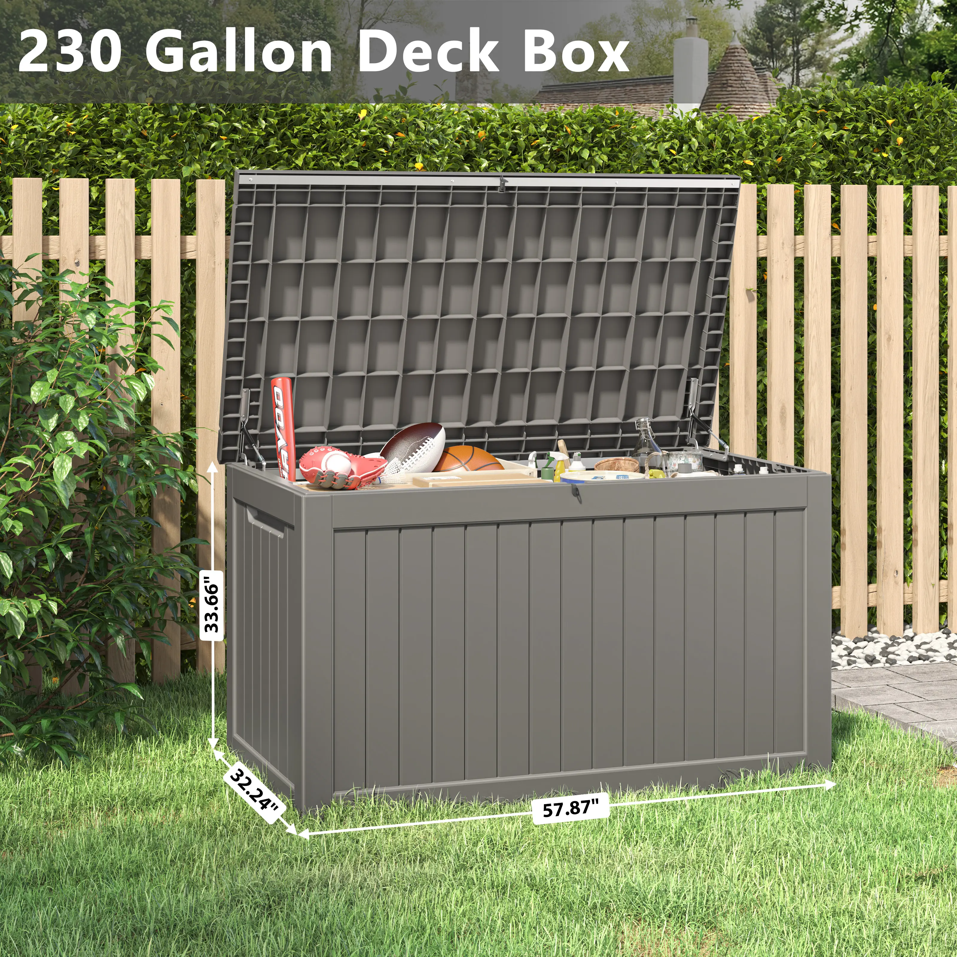 LHBcraft  230 Gallon Extra Large Outdoor Storage Box, Lockable UV Resistant Patio Deck Box, Waterproof Storage Container Usable as Seat