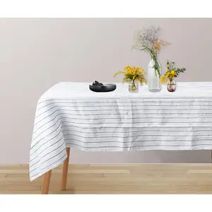 Black Striped Linen Tablecloth