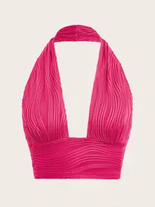 LALUZ Knitted Halter Neck Top Women's Cropped Sleeveless Ribbed Trendy Y2K Summer Fashion Casual Wear Everyday Outfit