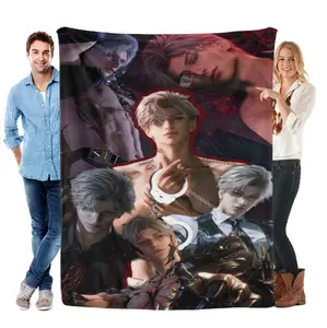 Digital Printed Flannel Blanket, Love and Deepspace Sylus Blanket Throw, Dark Style Cozy Sofa Bed Cover, Soft Warm Gift for Anime Gamer Boys, Living Room Bedroom