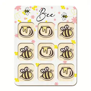 1 Set Summer Bee Honey theme Wooden Tic Tac Toe Holiday Wedding Gift, Bee Tic Tac Toe Board, Birthday Gift Party Activities with Storage Bag