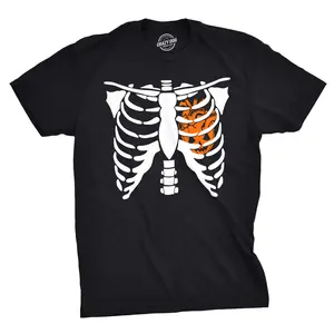 Mens Pumpkin Heart Skeleton Rib Cage Tee Funny Halloween Jack-O-Lantern Tee Mens Funny T Shirts Cool Vintage Fashion T-Shirt Gift Classic Menswear Halloween Apparel for Men Novelty Tees for Guys Black