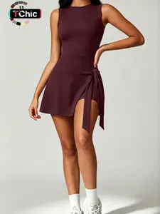 Two-Piece Anti-Showthrough Tight Sports Dress, Slimming Tie Strap Casual Fitness Backless Yoga Tennis Skirt, Quick-Dry High-Elastic Summer Essential